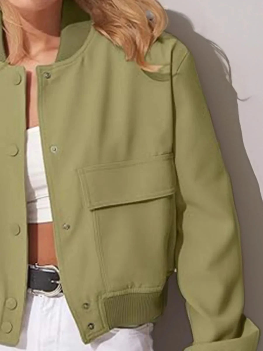 Full Size Cropped Snap Down Jacket Plus Size