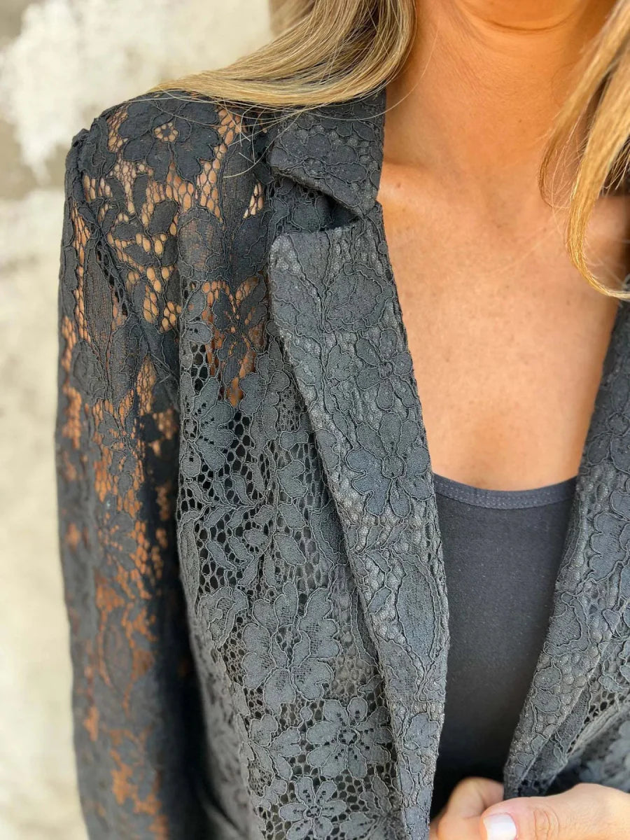 Full Size Lace Open-Front Blazer Plus Size