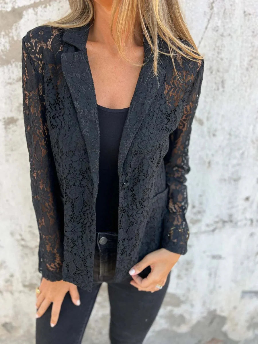 Full Size Lace Open-Front Blazer Plus Size