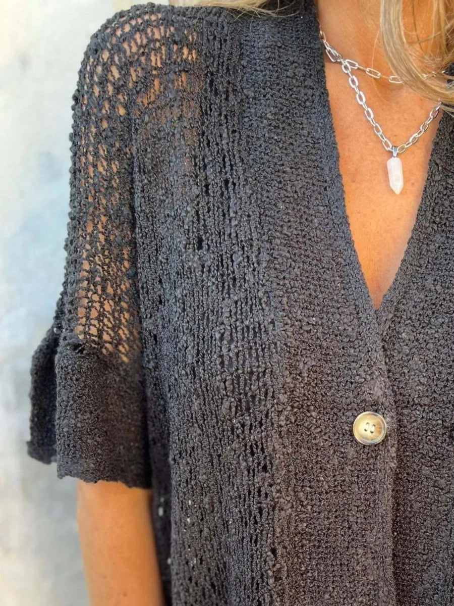 Full Size One Button Half Sleeve Cardigan Plus Size