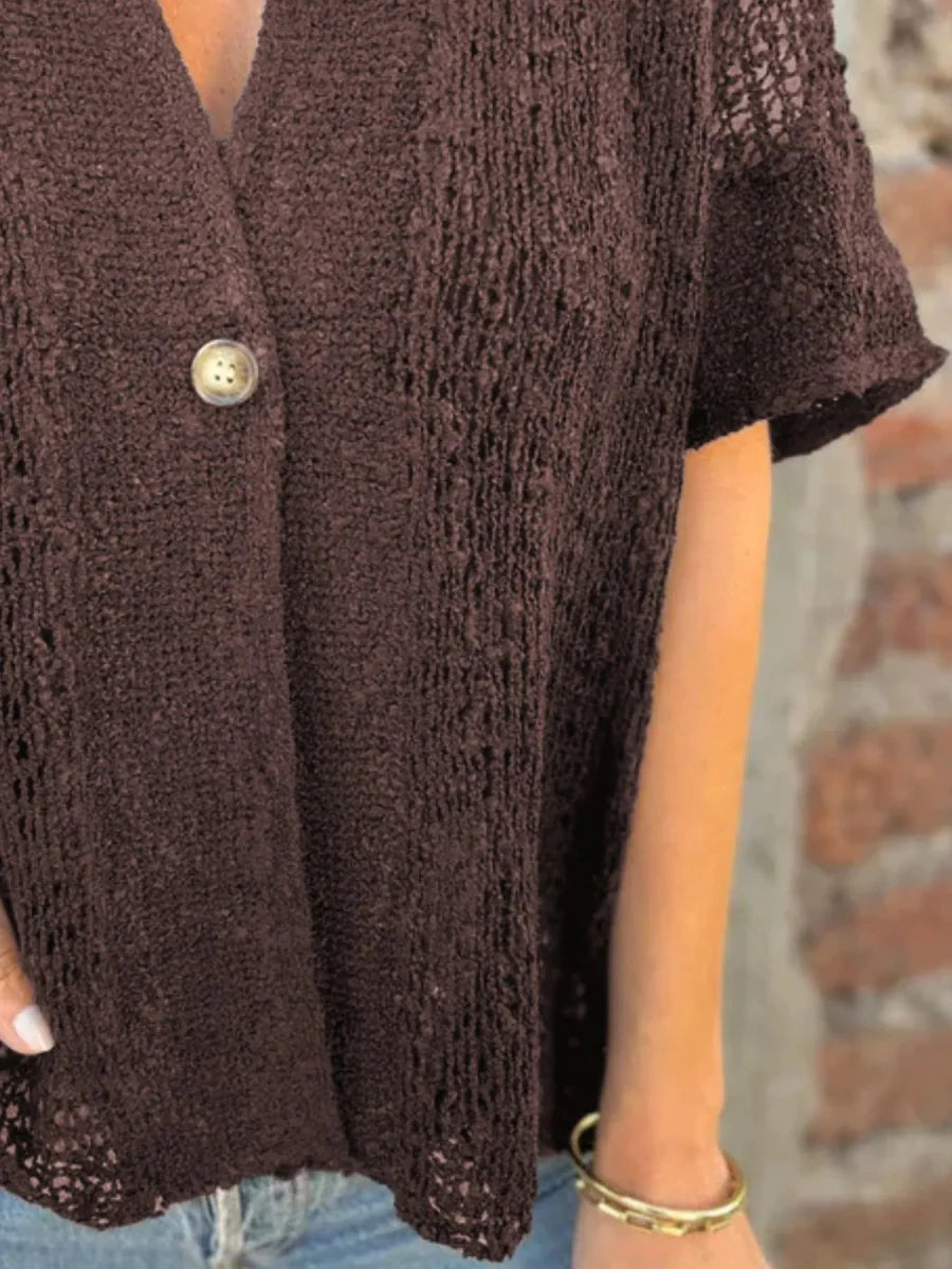 Full Size One Button Half Sleeve Cardigan Plus Size