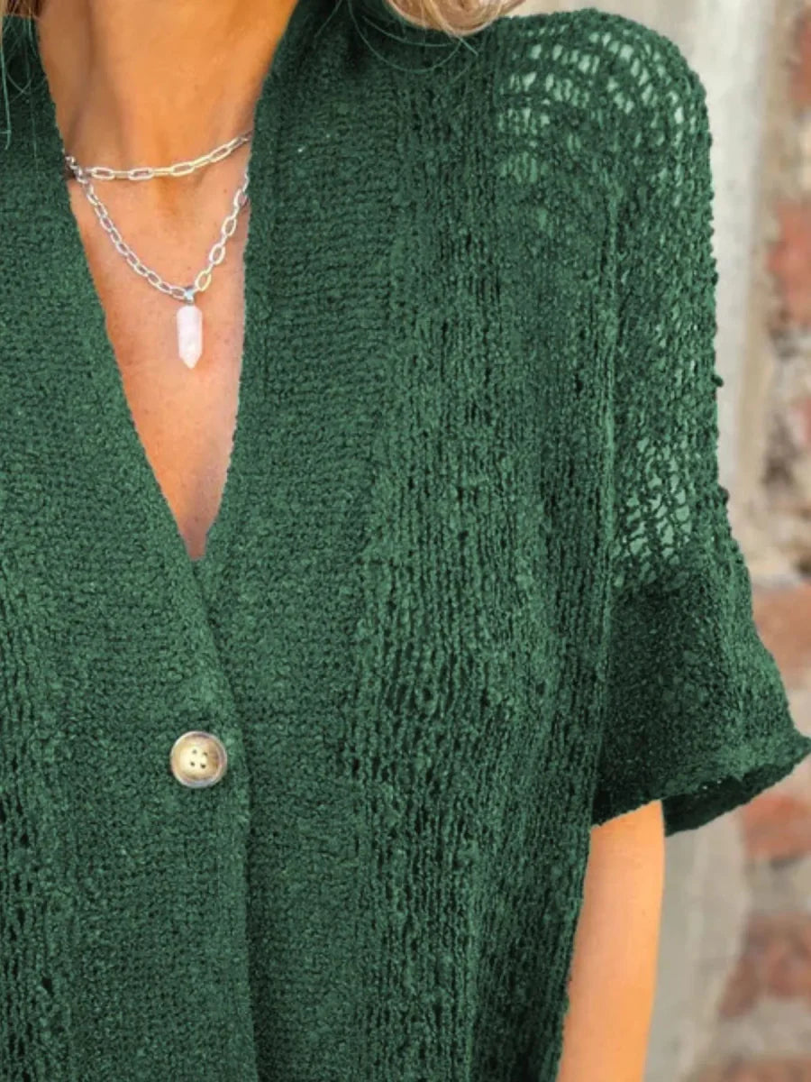 Full Size One Button Half Sleeve Cardigan Plus Size