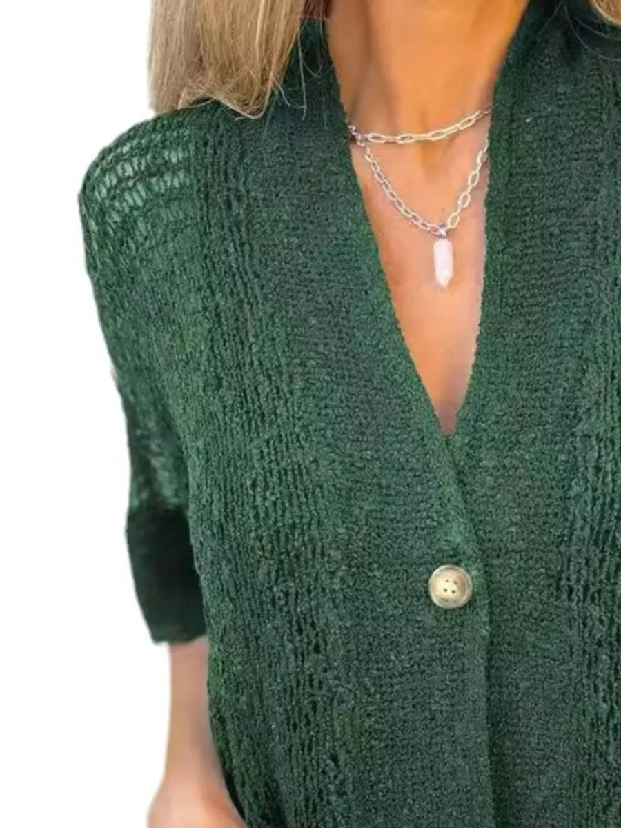 Full Size One Button Half Sleeve Cardigan Plus Size