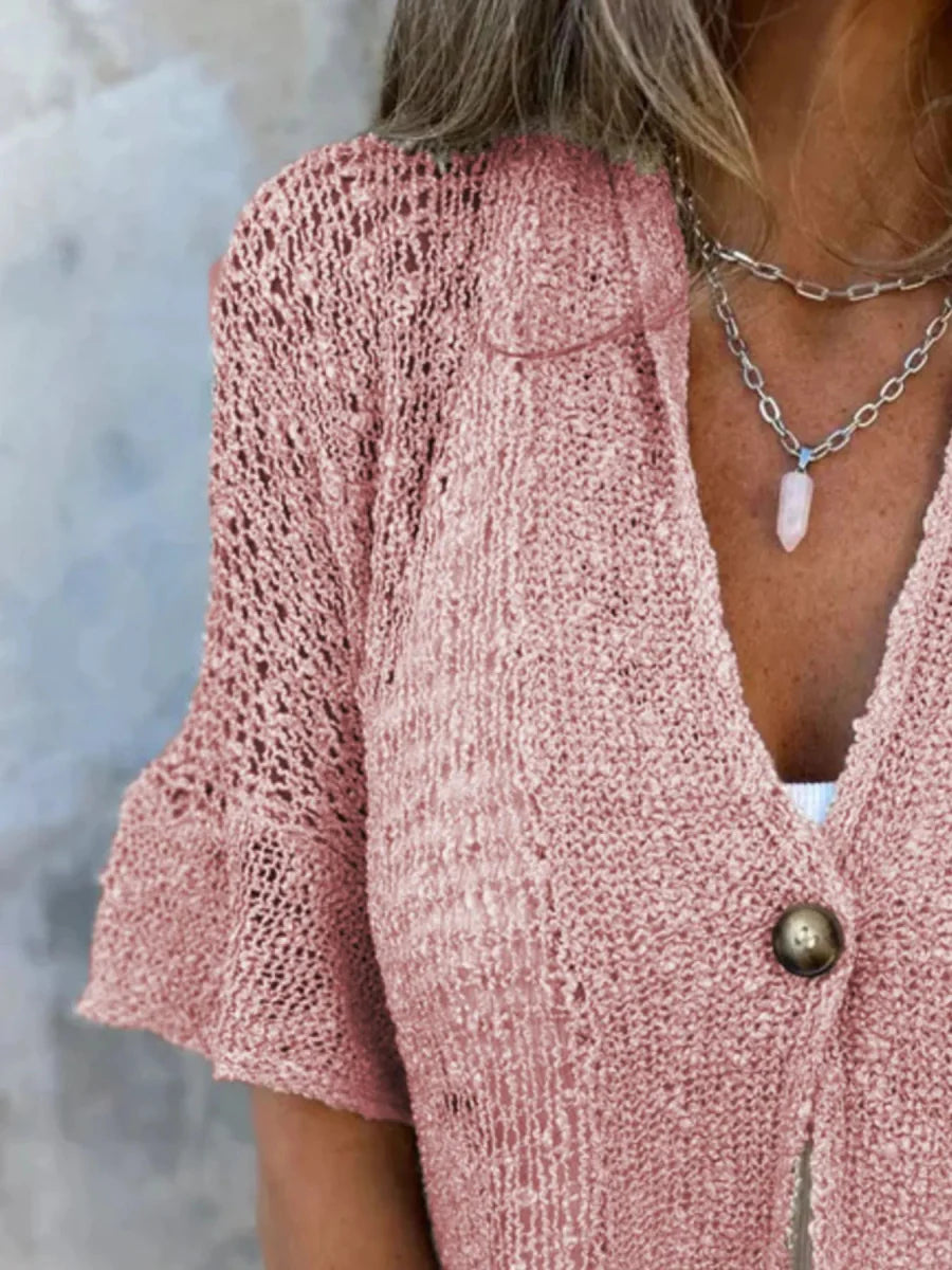 Full Size One Button Half Sleeve Cardigan Plus Size