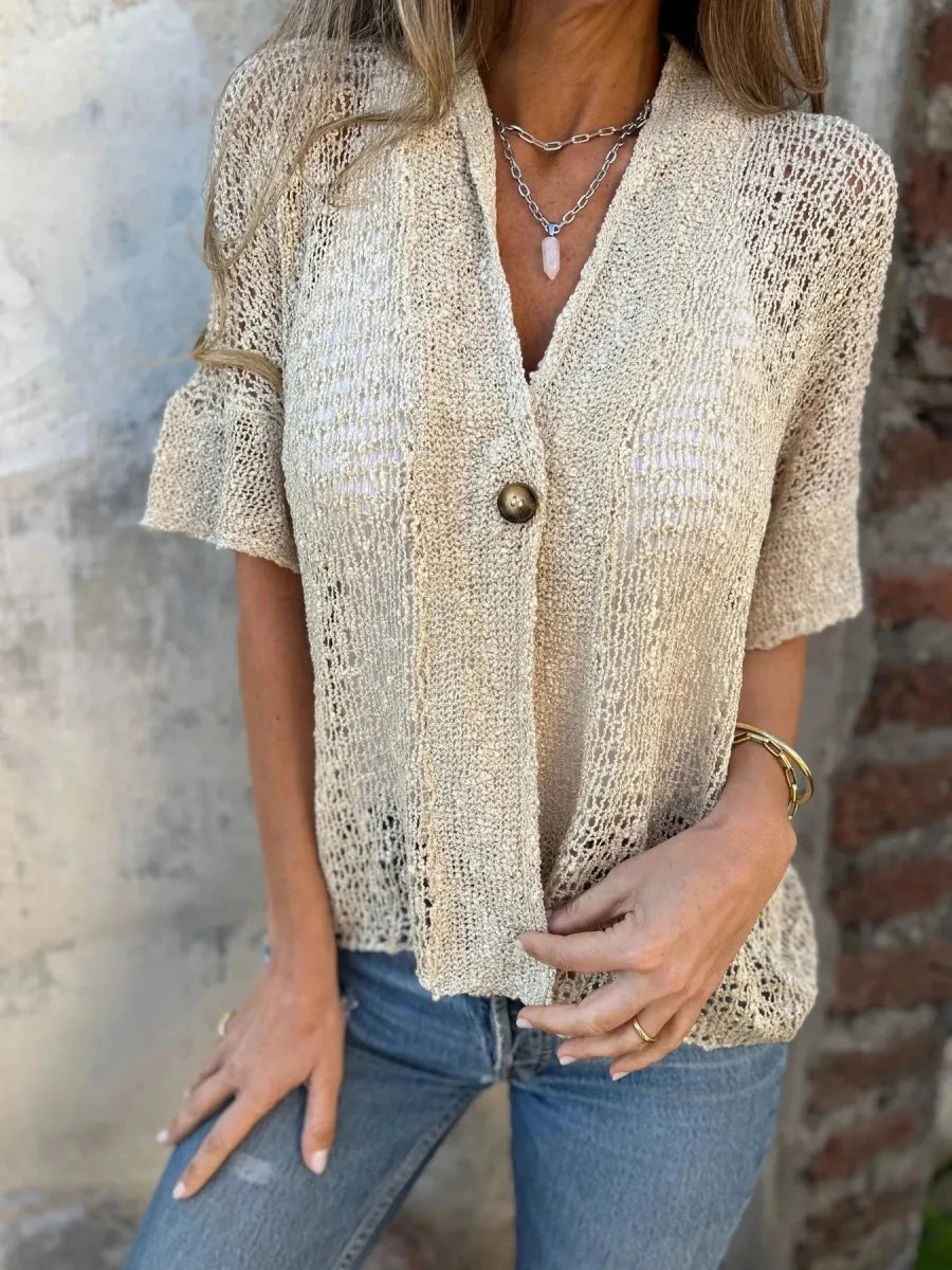 Full Size One Button Half Sleeve Cardigan Plus Size