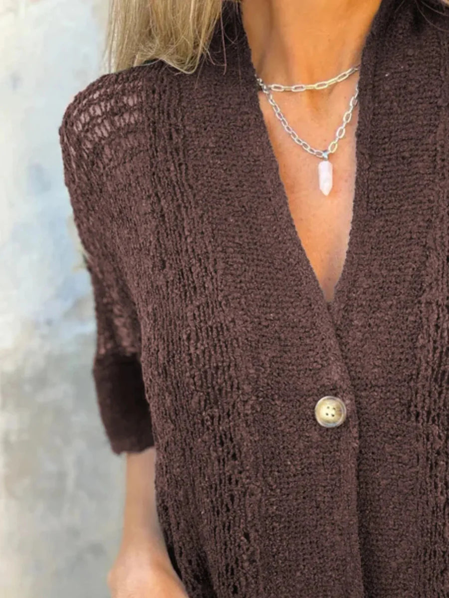 Full Size One Button Half Sleeve Cardigan Plus Size