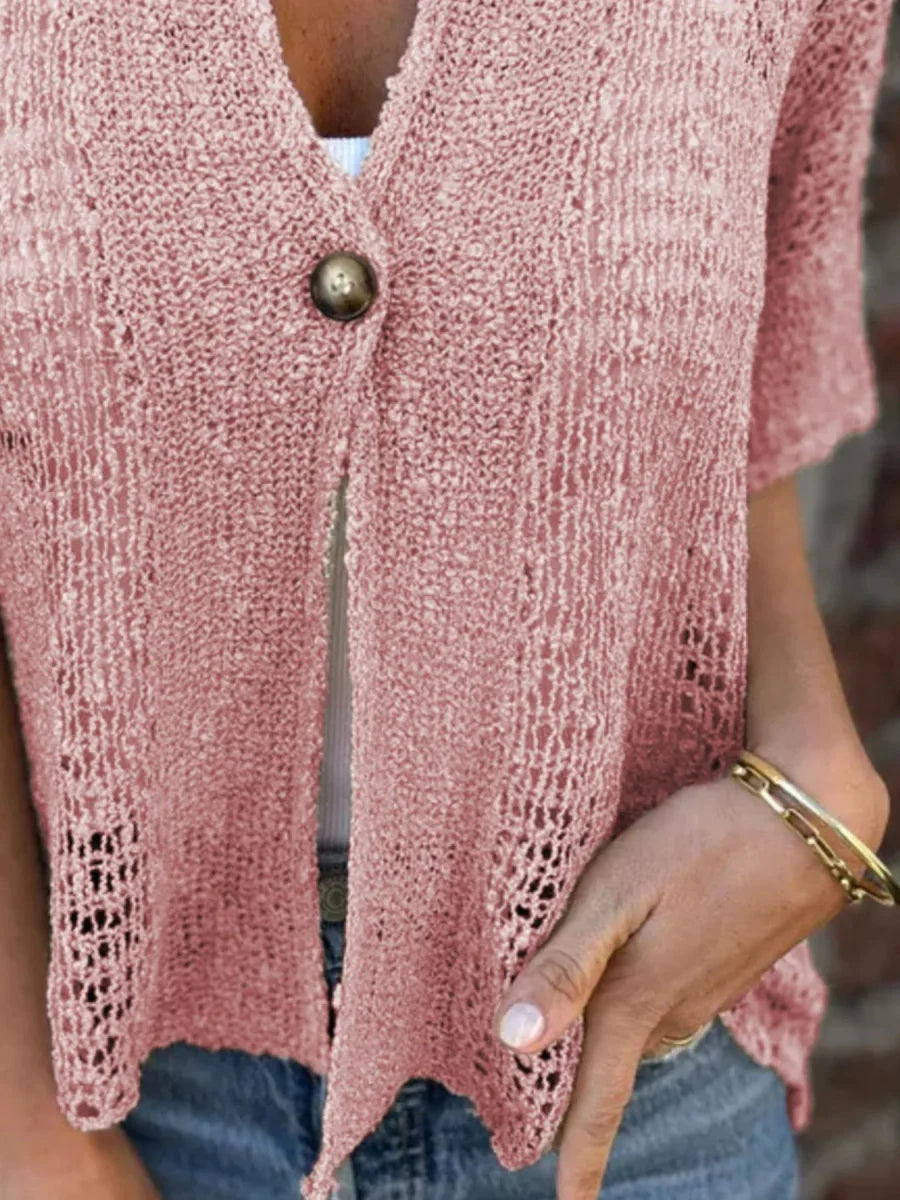 Full Size One Button Half Sleeve Cardigan Plus Size