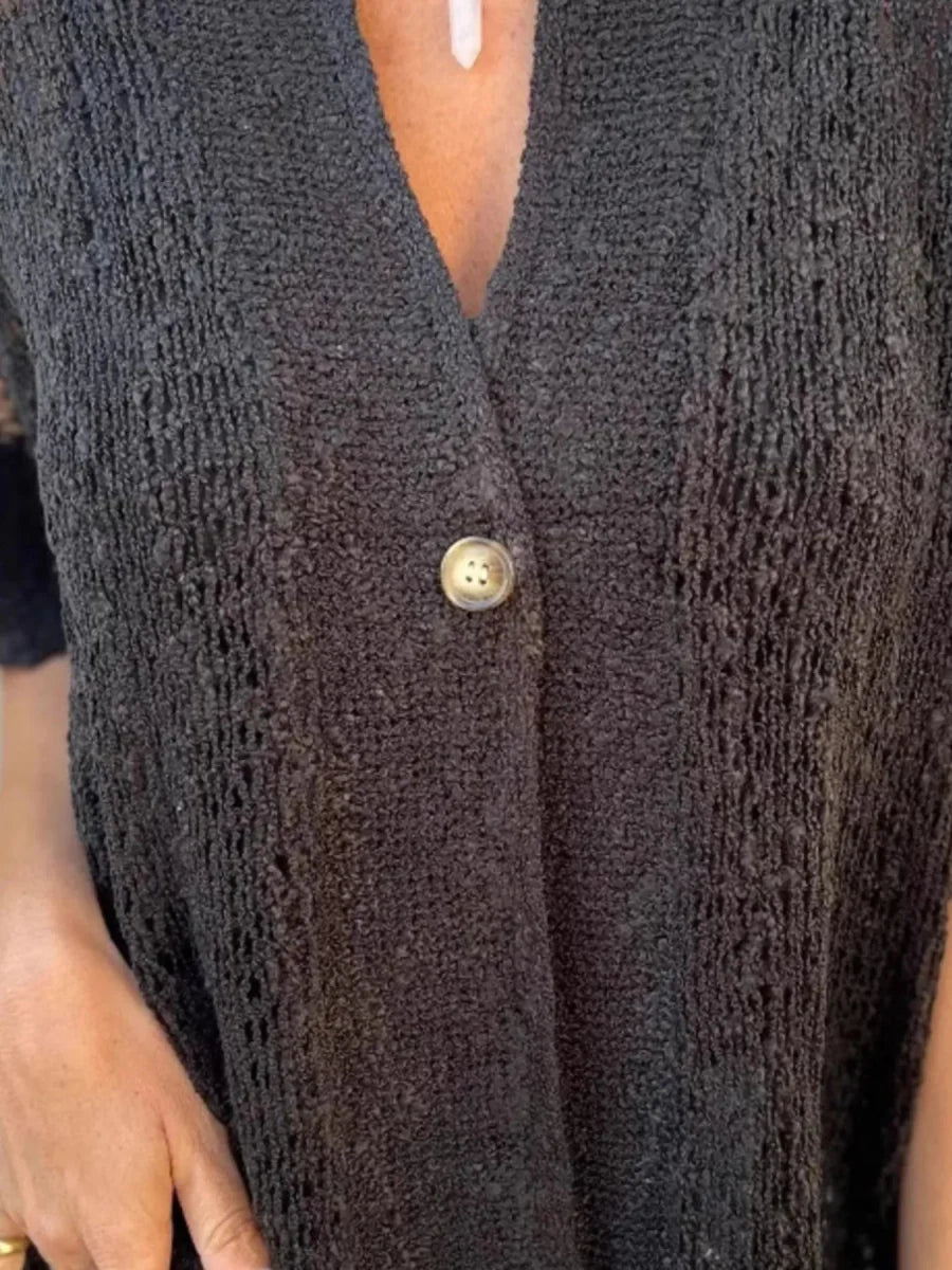 Full Size One Button Openwork Cardigan Plus Size
