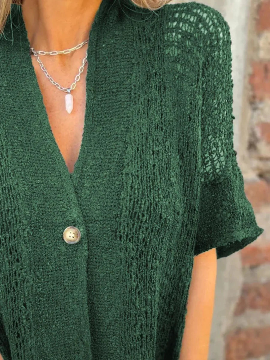 Full Size One Button Openwork Cardigan Plus Size