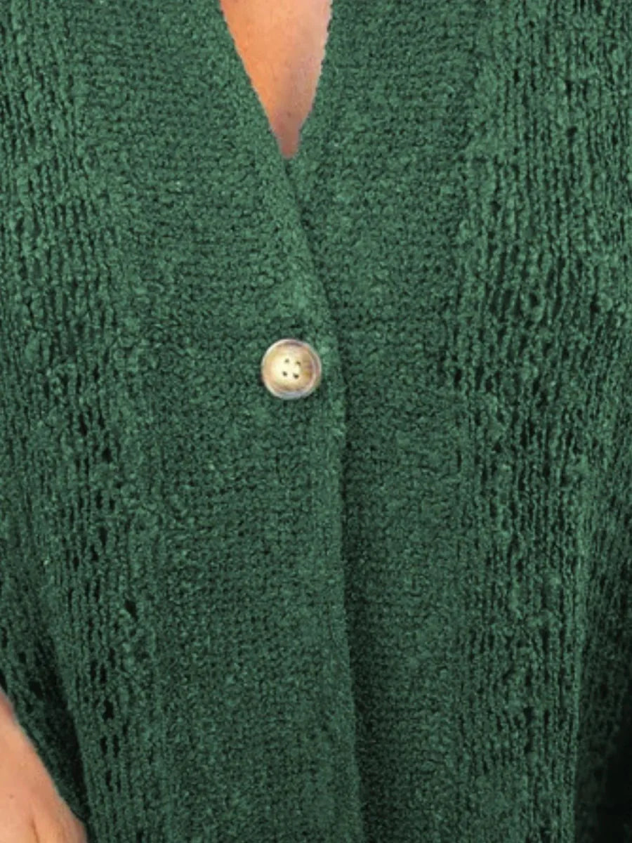 Full Size One Button Openwork Cardigan Plus Size