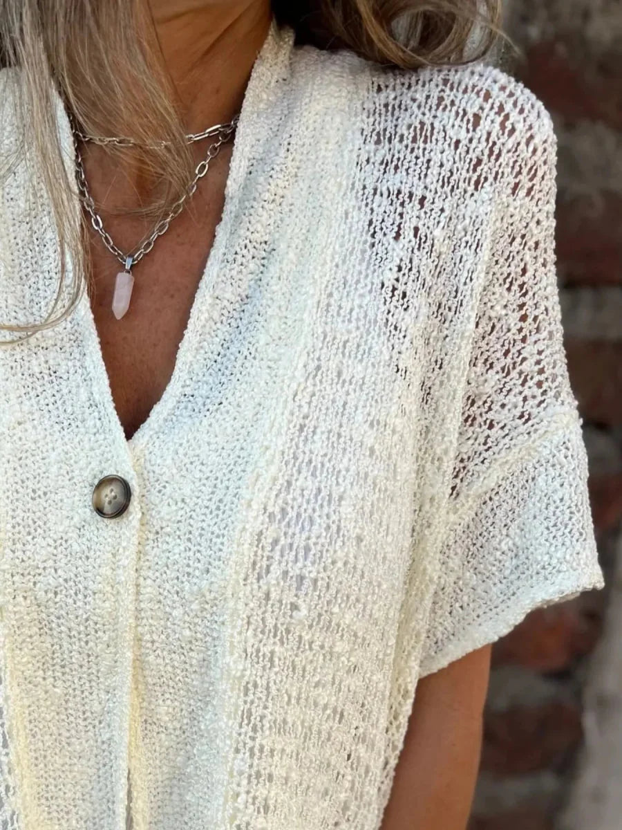 Full Size One Button Openwork Cardigan Plus Size