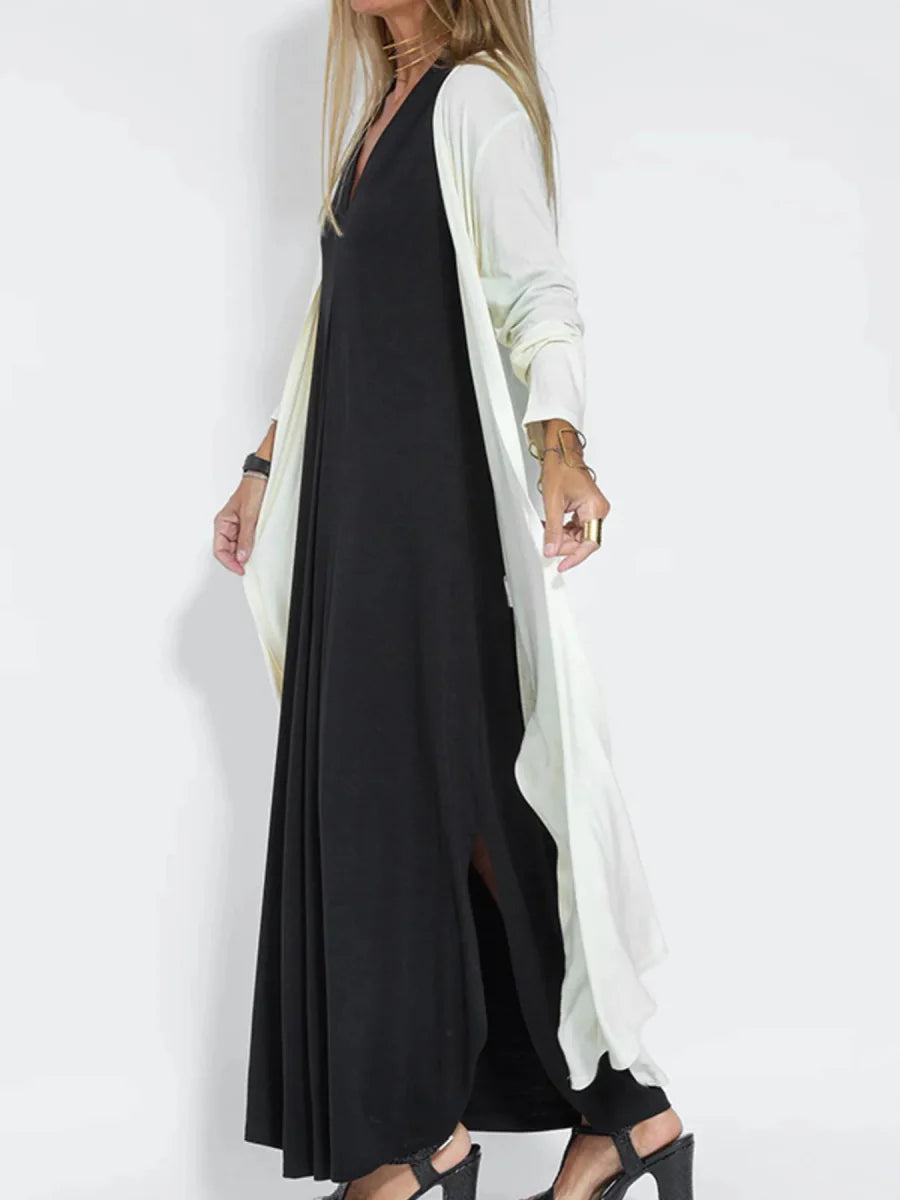Full Size Open Front Side Slit Longline Cardigan Plus Size