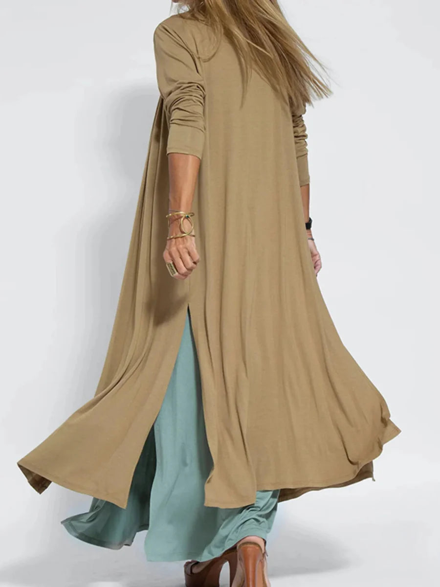 Full Size Open Front Side Slit Longline Cardigan Plus Size