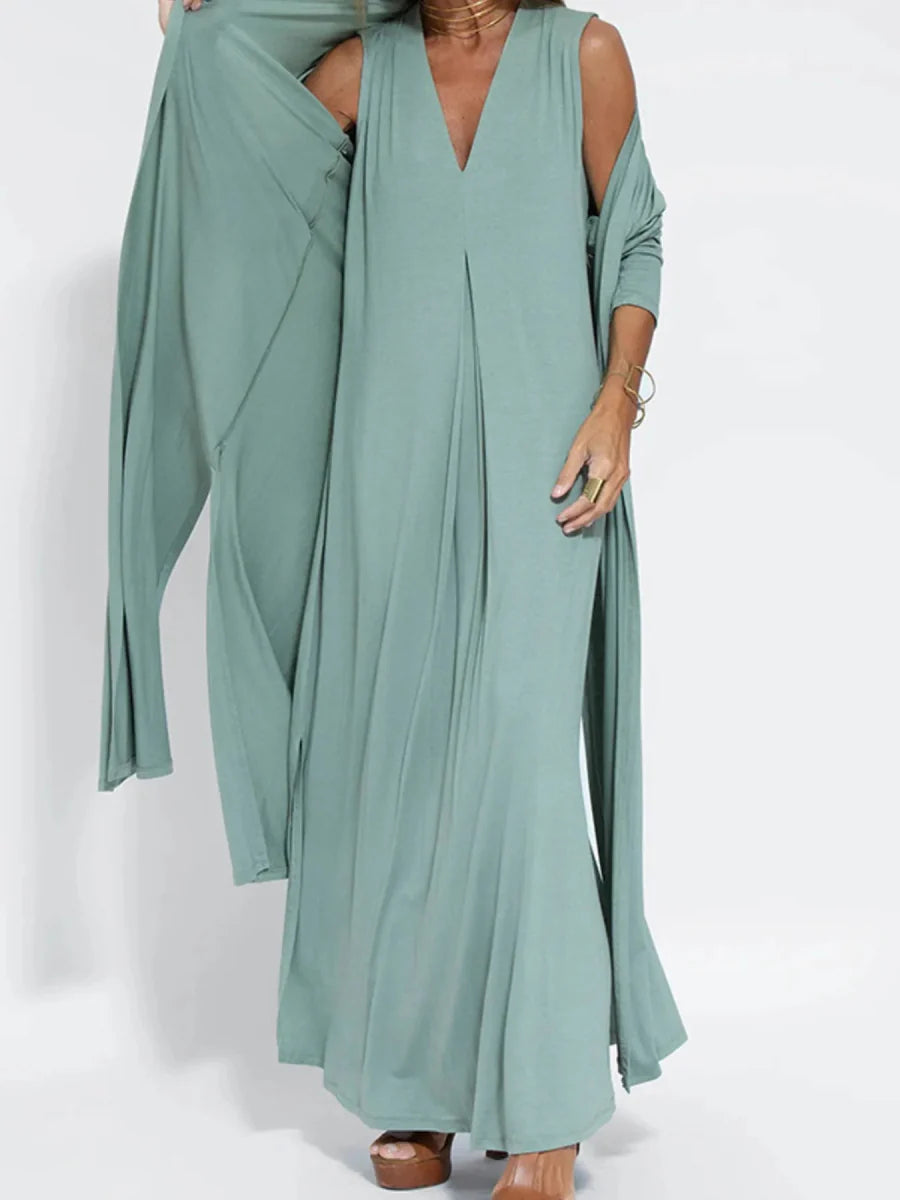 Full Size Open Front Side Slit Longline Cardigan Plus Size