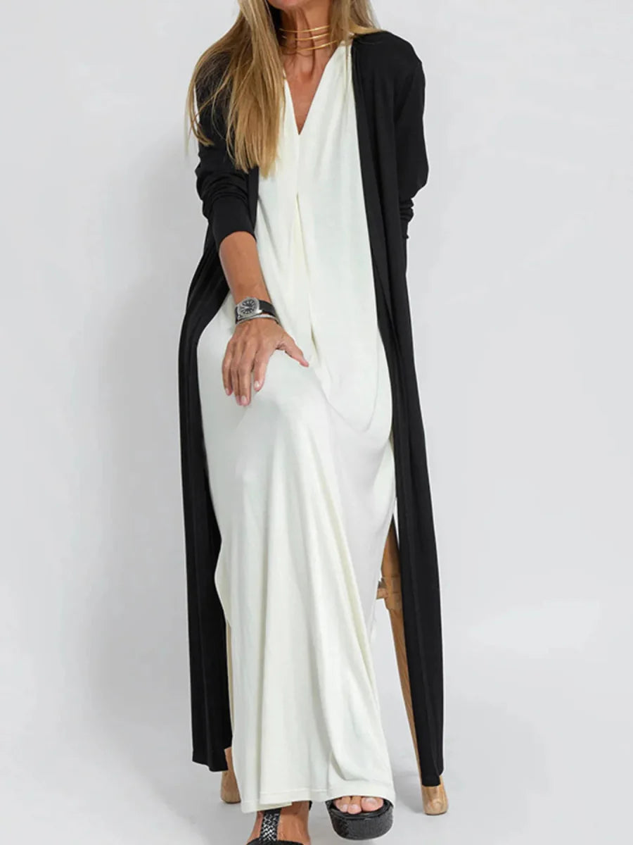 Full Size Open Front Side Slit Longline Cardigan Plus Size