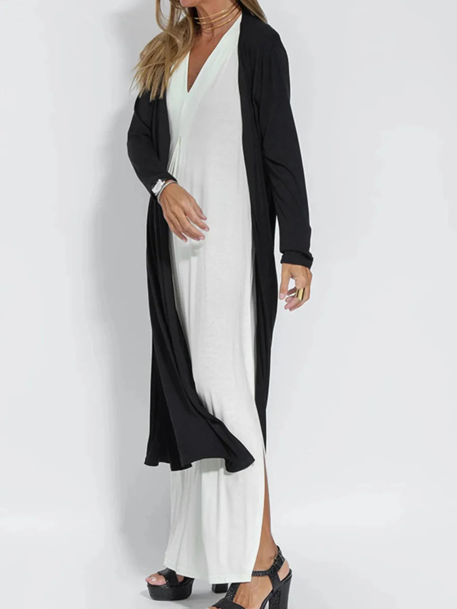 Full Size Open Front Side Slit Longline Cardigan Plus Size