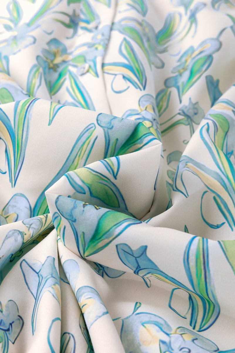 Green Floral Print Shirt Collar Buttoned Short Sleeve Shift Dress