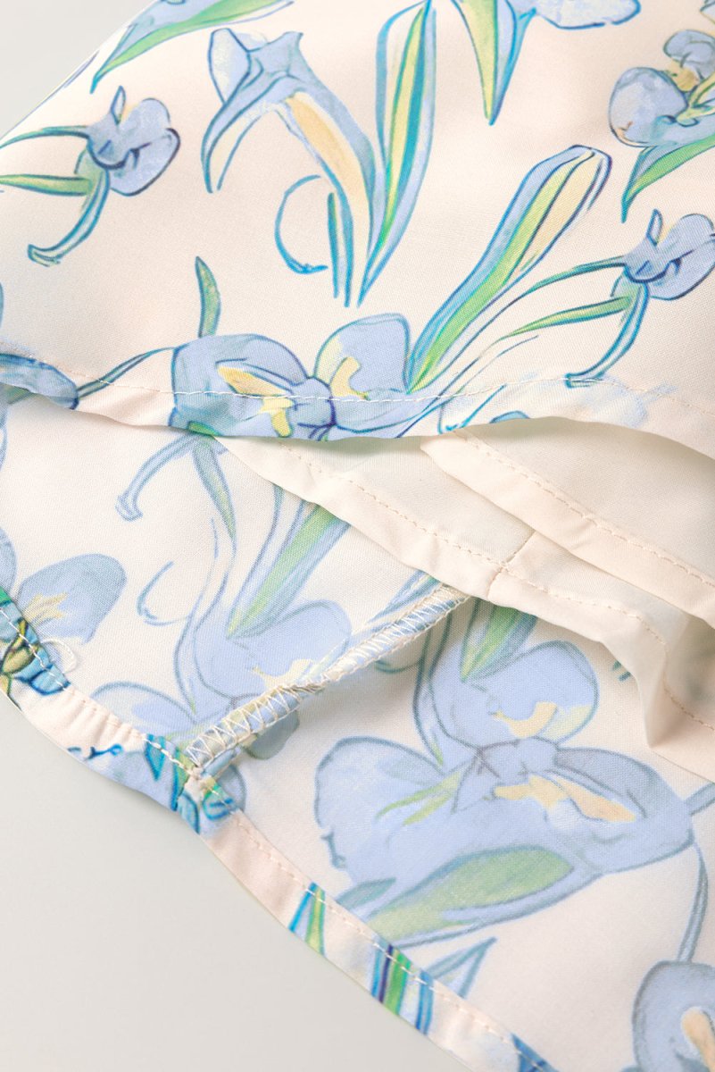 Green Floral Print Shirt Collar Buttoned Short Sleeve Shift Dress