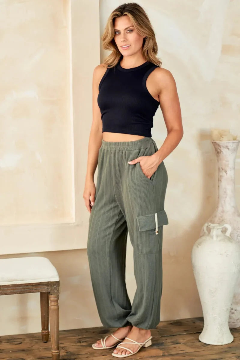 Hailey & Co Textured Rib Cargo Pants for Stylish Comfort