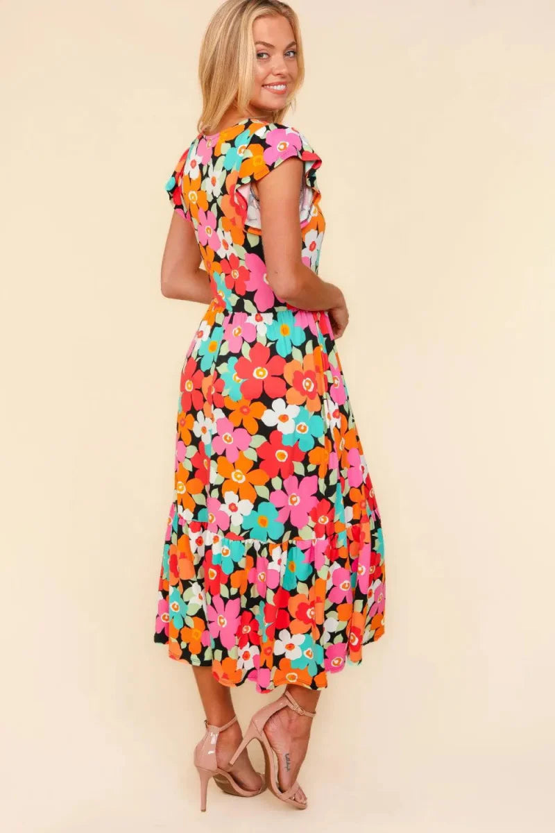 Haptics Floral Midi Dress with Side Pockets for Women