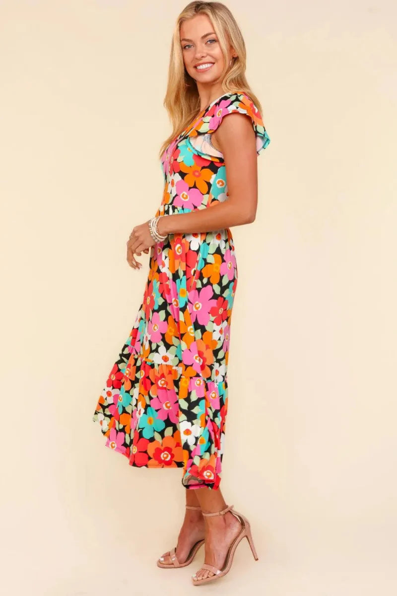 Haptics Floral Midi Dress with Side Pockets for Women