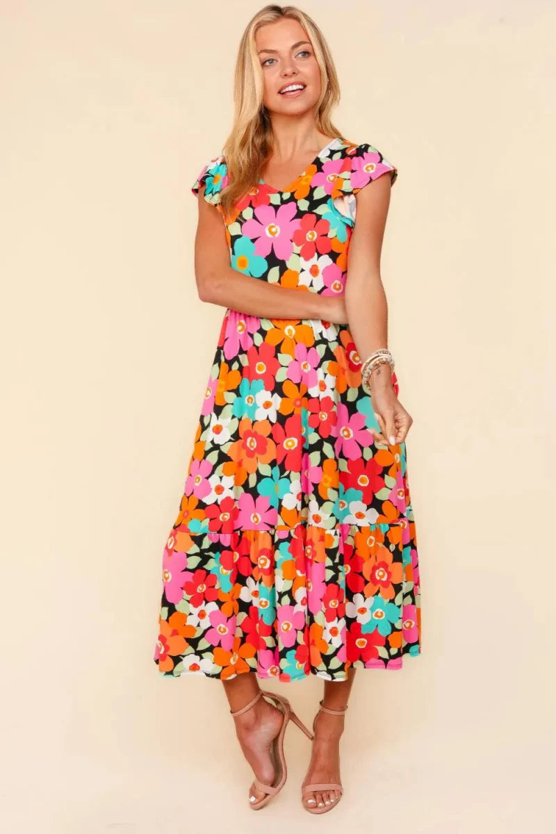 Haptics Floral Midi Dress with Side Pockets for Women