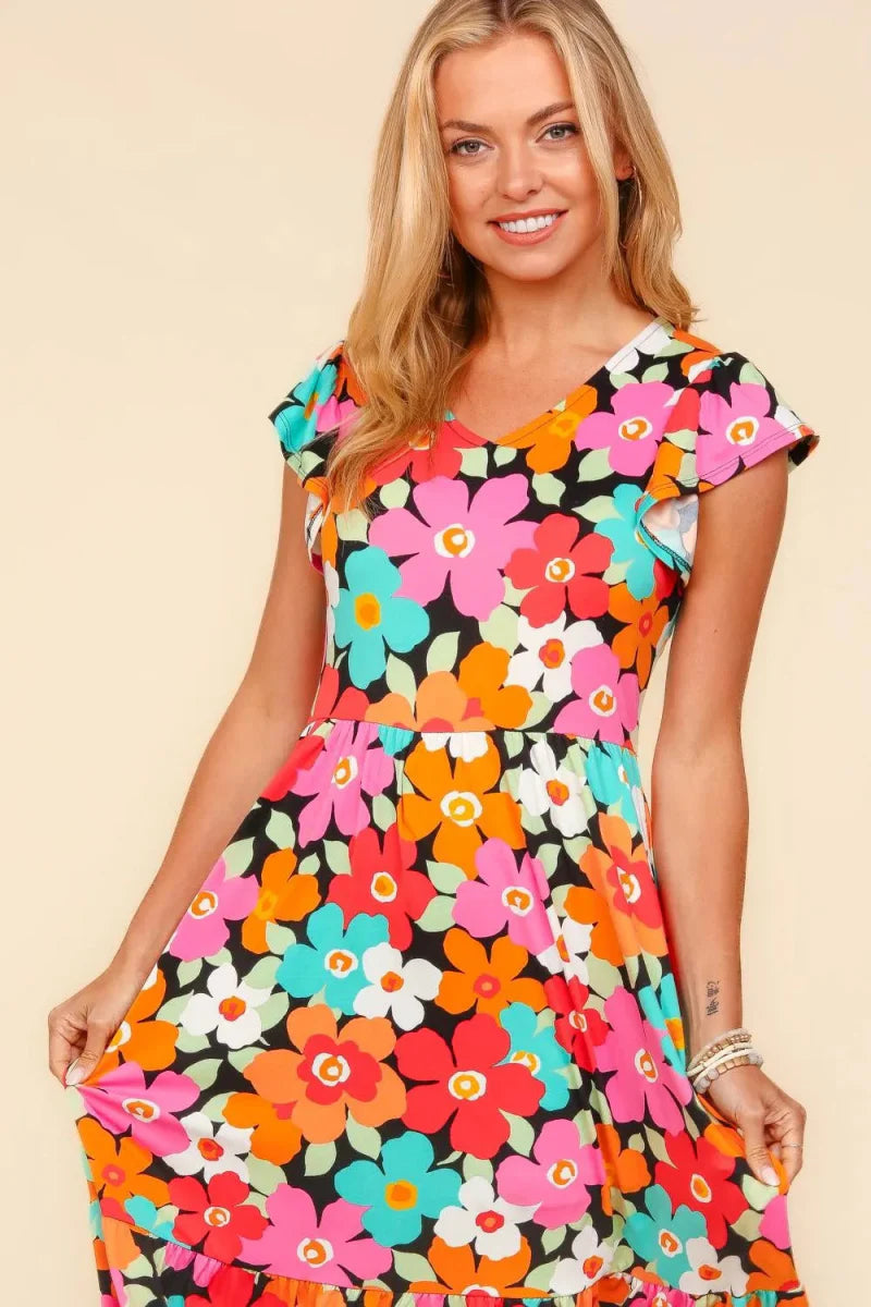 Haptics Floral Midi Dress with Side Pockets for Women