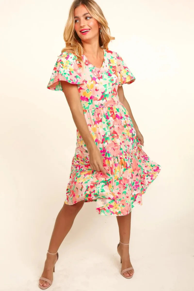 Haptics Tiered Floral Midi Dress with Pockets for Women