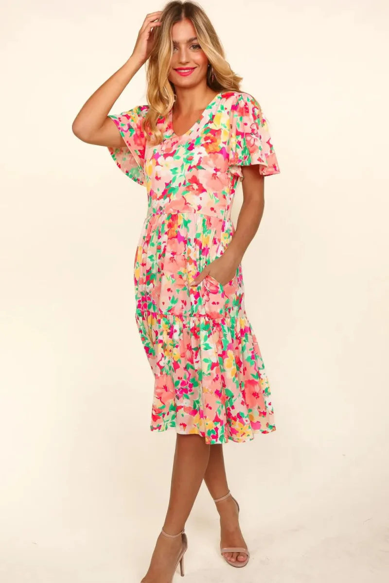 Haptics Tiered Floral Midi Dress with Pockets for Women