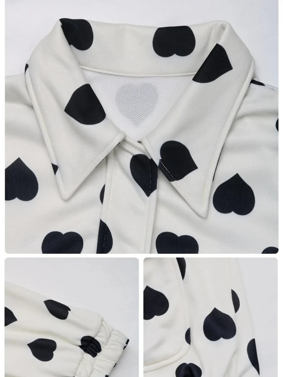 Heart Print Zip Up Jacket