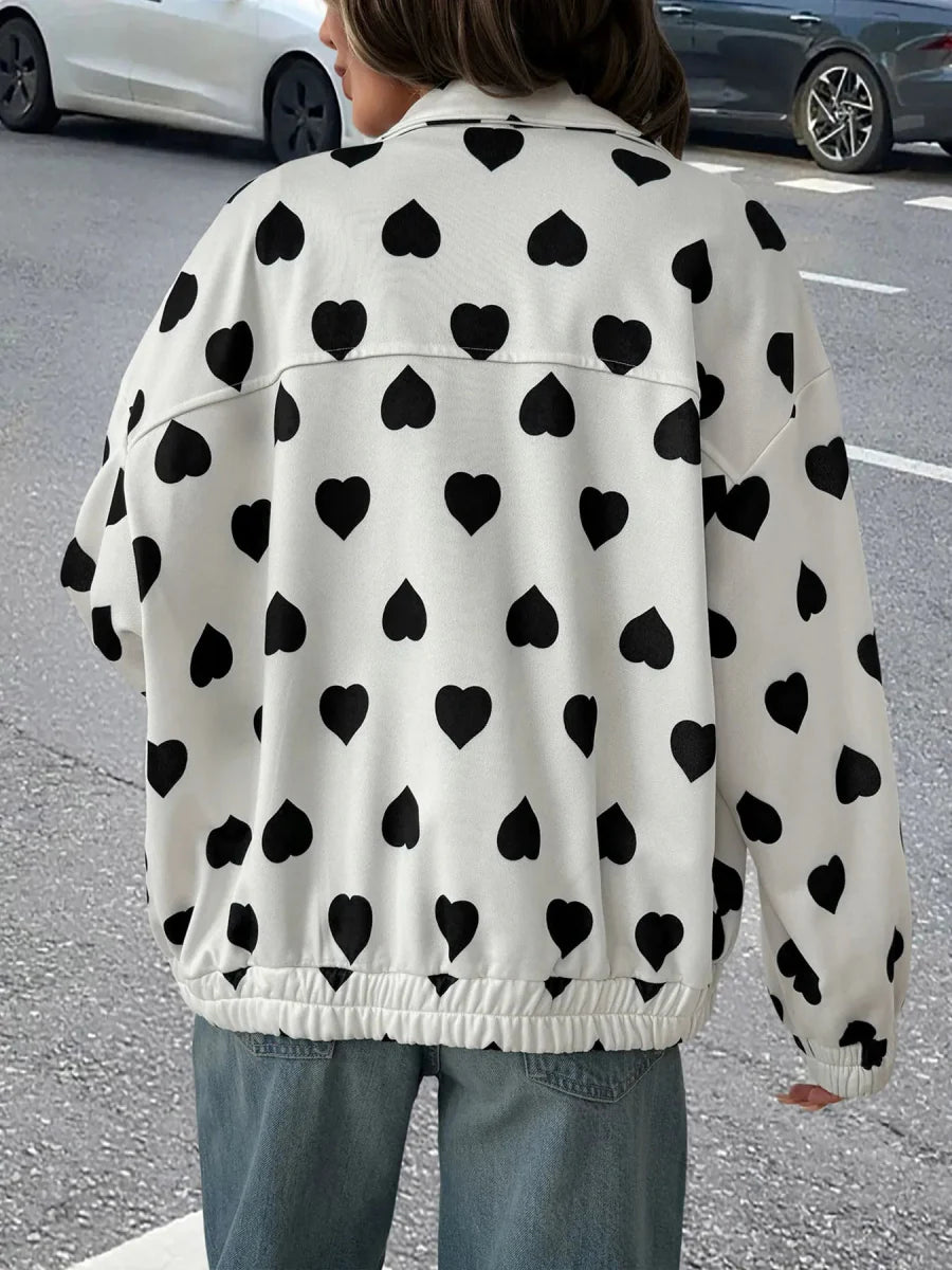 Heart Print Zip Up Jacket