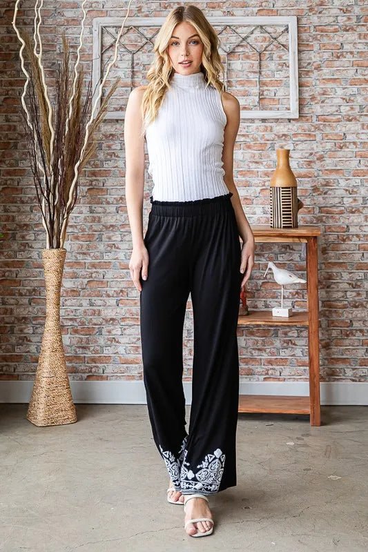 Heimish Full Size Solid Damask Casual Pants Plus Size Stylish