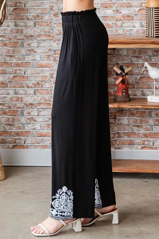 Heimish Full Size Solid Damask Casual Pants Plus Size Stylish