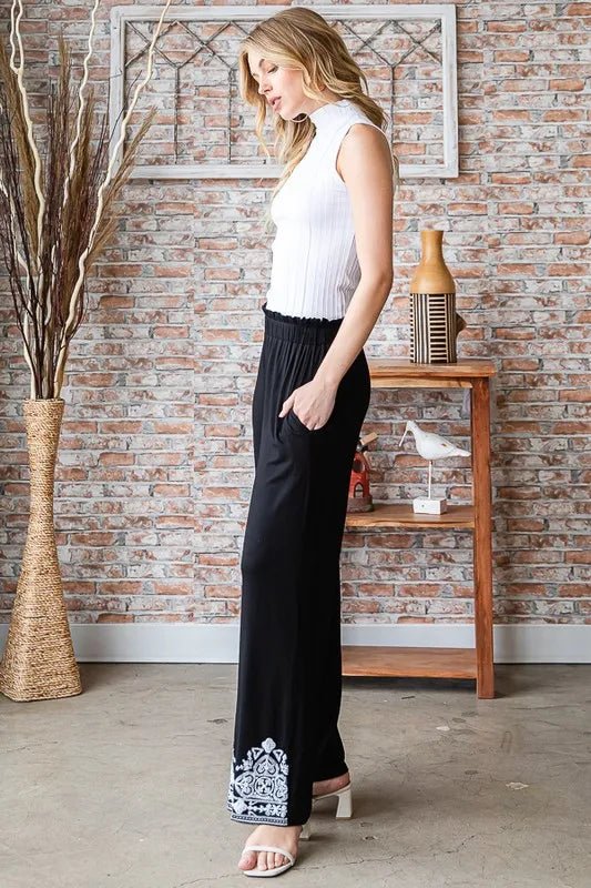 Heimish Full Size Solid Damask Casual Pants Plus Size Stylish