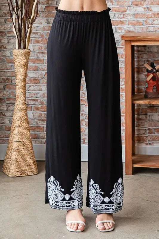 Heimish Full Size Solid Damask Casual Pants Plus Size Stylish