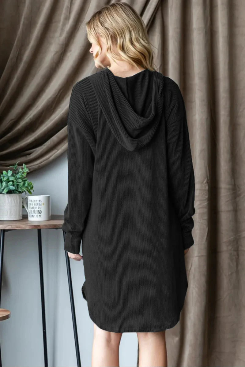 Heimish Ribbed Long Sleeve Hooded Dress for Women