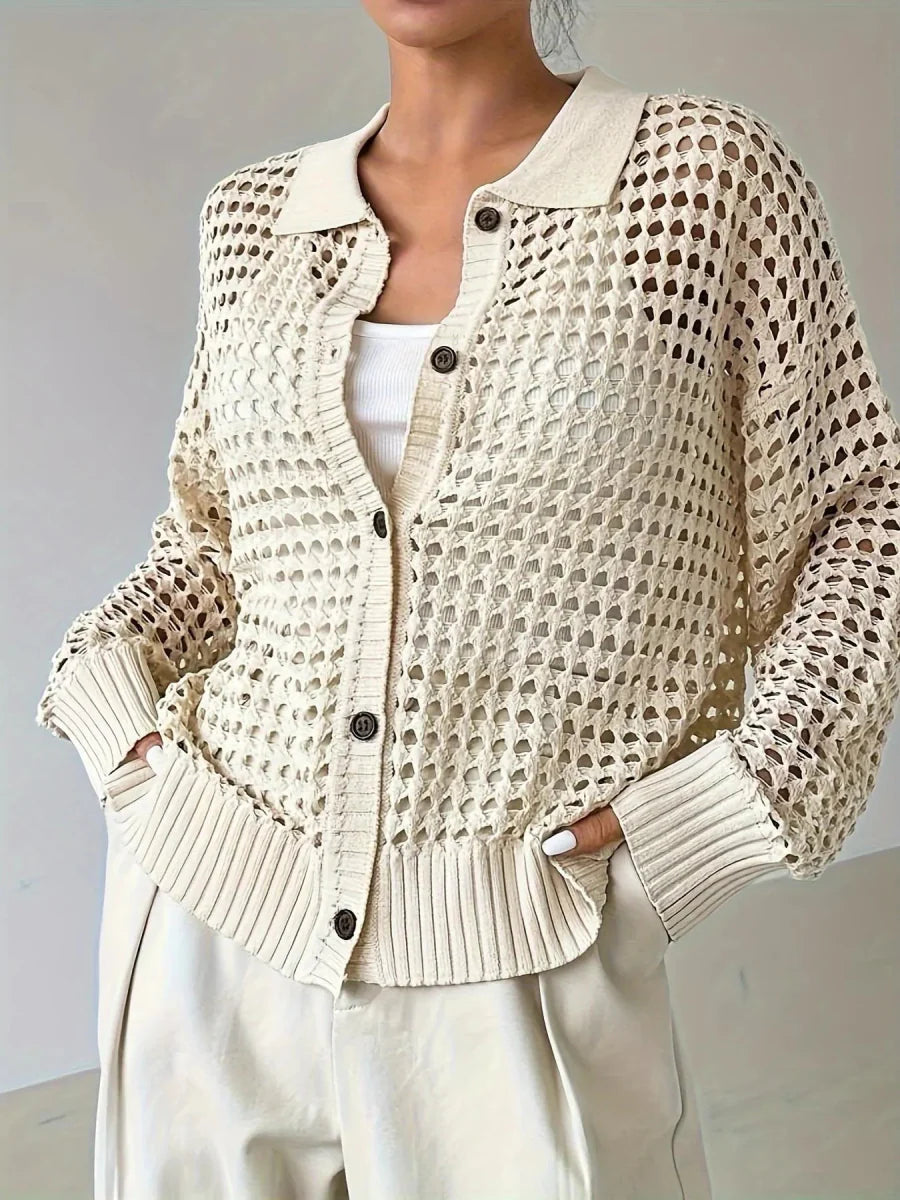 Hollow Out Knit Button Front Cardigan
