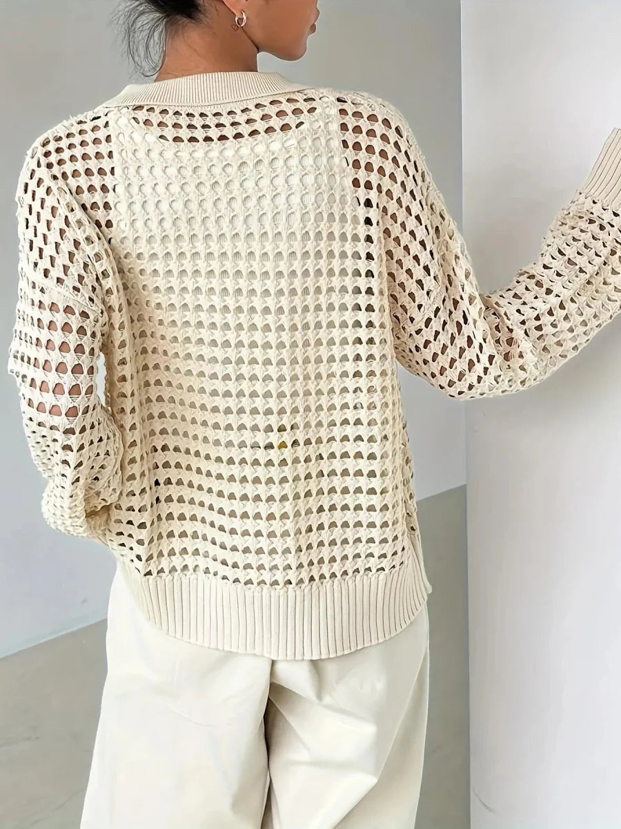 Hollow Out Knit Button Front Cardigan