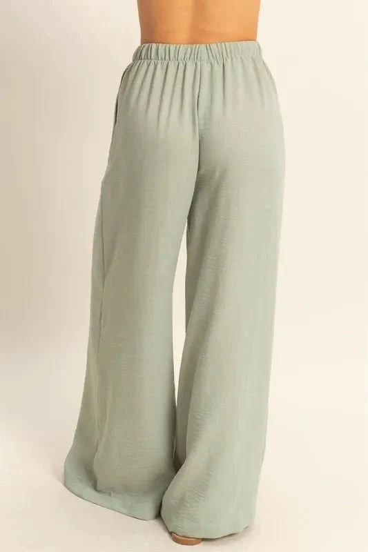 HYFVE Elasticized Waist Wide Leg Pants for Stylish Comfort