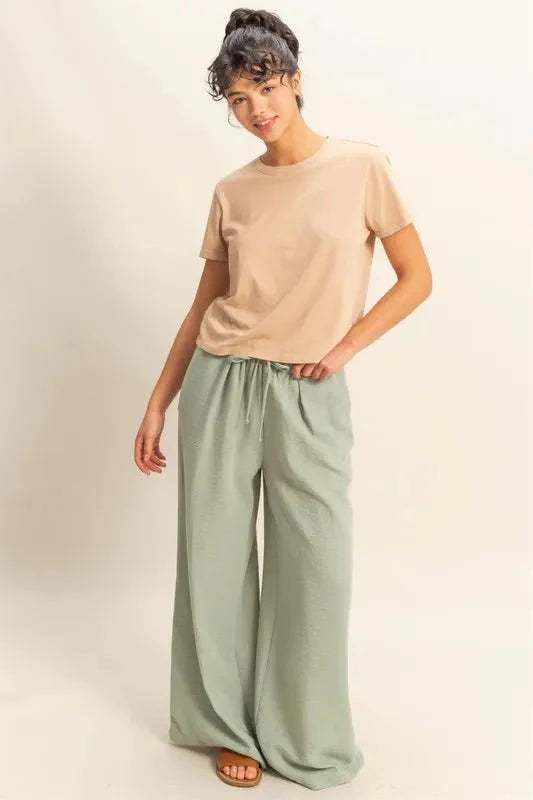 HYFVE Elasticized Waist Wide Leg Pants for Stylish Comfort