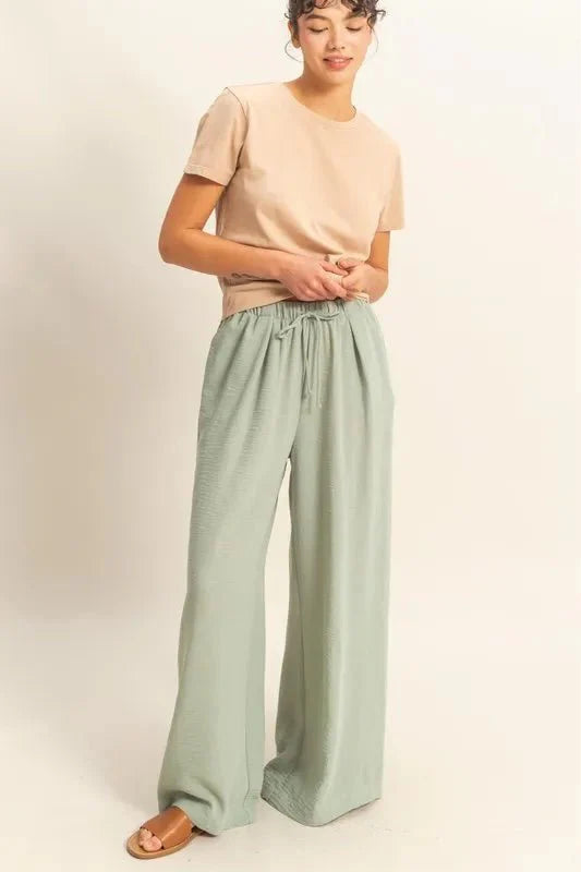 HYFVE Elasticized Waist Wide Leg Pants for Stylish Comfort