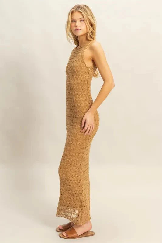 HYFVE Sleeveless Crochet Open Back Maxi Dress for Summer