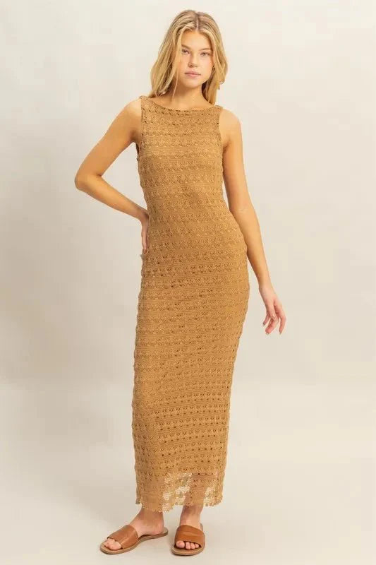 HYFVE Sleeveless Crochet Open Back Maxi Dress for Summer