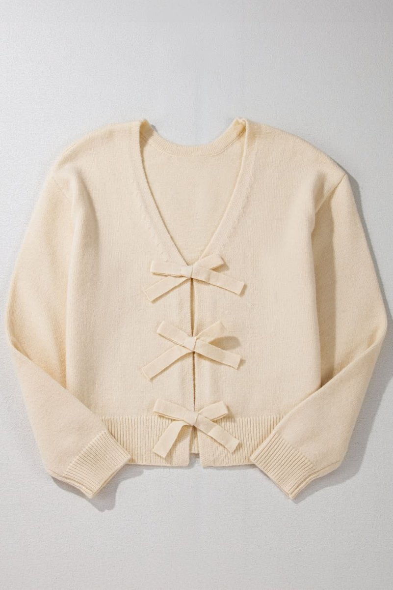 Jet Stream Bowknot Front Loose V Neck Knitted Cardigan