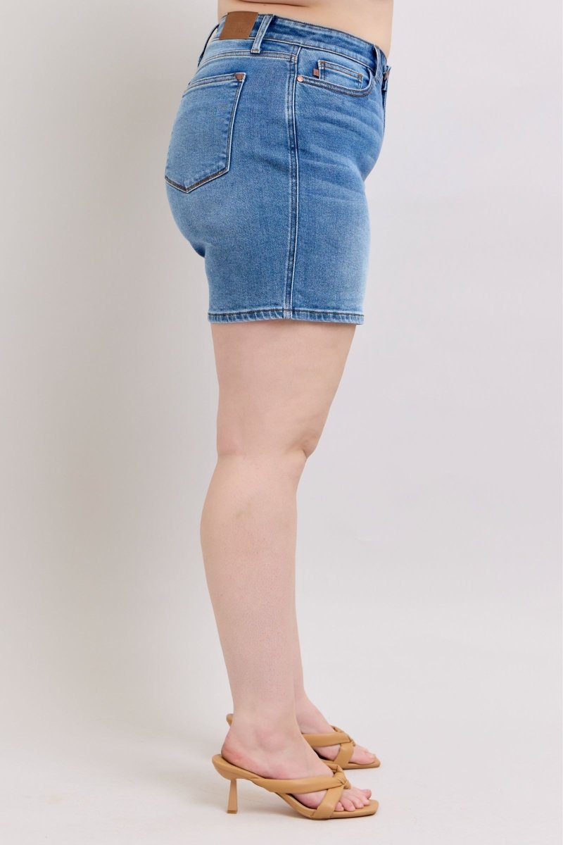 Premium Judy Blue Full Size 2 Button Denim Shorts with Pockets Plus Size