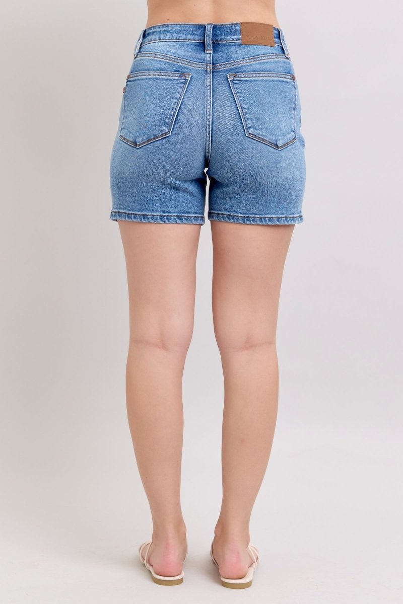 Premium Judy Blue Full Size 2 Button Denim Shorts with Pockets Plus Size