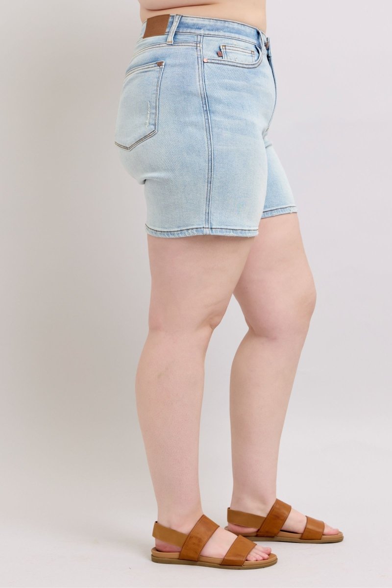 Premium Judy Blue Full Size 2 Button Denim Shorts with Pockets Plus Size