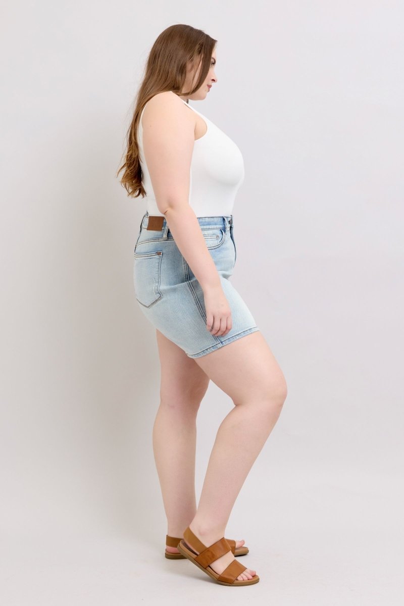 Premium Judy Blue Full Size 2 Button Denim Shorts with Pockets Plus Size
