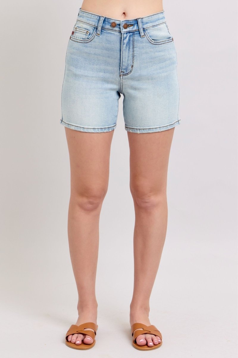 Premium Judy Blue Full Size 2 Button Denim Shorts with Pockets Plus Size