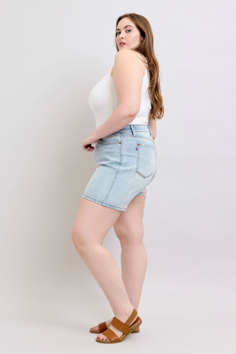 Premium Judy Blue Full Size 2 Button Denim Shorts with Pockets Plus Size